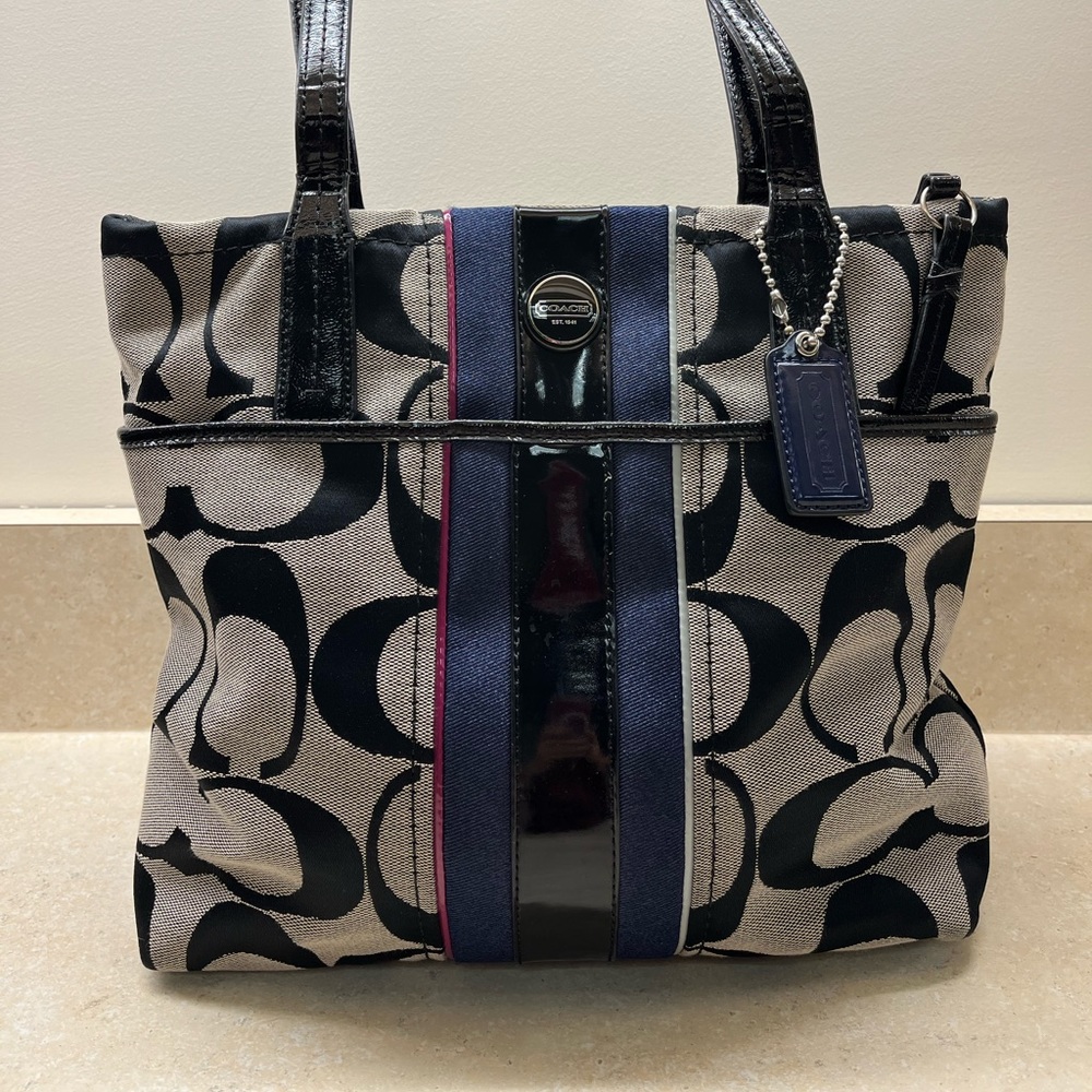 Coach F24666 Signature C Logo Multi Stripe Shoulder Bag